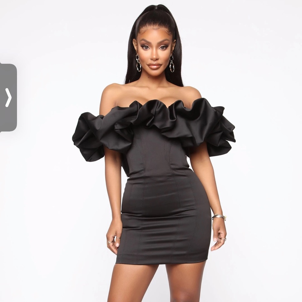 Black ruffle mini dress
